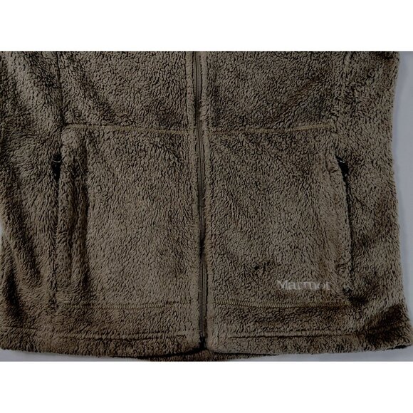 Marmot Women’s Large Hooded Full Zip Fleece Jacket Taupe Plush Teddy Soft Cozy - Picture 6 of 12